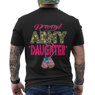 Proud Army Daughter Us Flag Gift Camo Dog Tags Military Child Gift Men's Crewneck Short Sleeve Back Print T-shirt - Monsterry