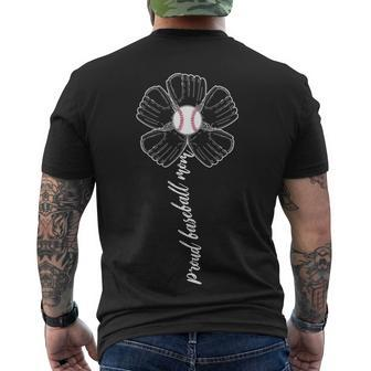 Proud Baseball Mom Flower Tshirt Men's Crewneck Short Sleeve Back Print T-shirt - Monsterry DE