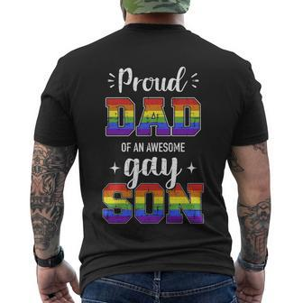 Proud Dad Of Awesome Gay Son Rainbow Pride Month Family Meaningful Gift Men's Crewneck Short Sleeve Back Print T-shirt - Monsterry DE