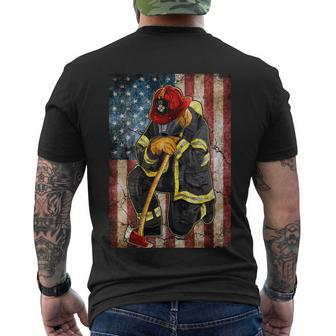 Proud To Be A Firefighter Usa American Flag Red Line Men's Crewneck Short Sleeve Back Print T-shirt - Monsterry