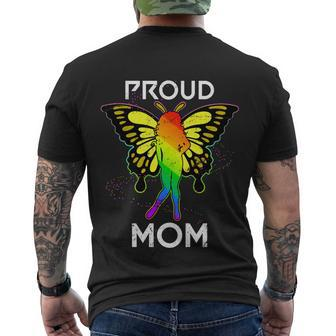 Rainbow Butterfly Proud Lesbian Mom Mothers Day Gift Lgbt Cool Gift Men's Crewneck Short Sleeve Back Print T-shirt - Monsterry