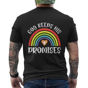 Rainbow Christian God Keeps His Promises Bible Noah Men's Crewneck Short Sleeve Back Print T-shirt - Monsterry CA