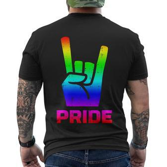Rainbow Rock Hand Sign Pride Punk Gay Flag Lgbtq Men Women Gift Men's Crewneck Short Sleeve Back Print T-shirt - Monsterry UK