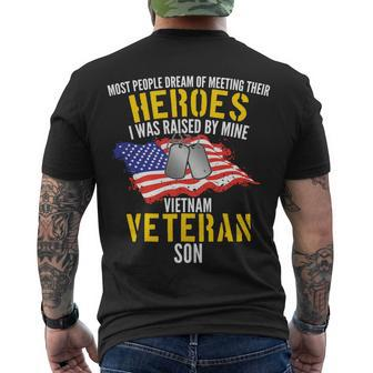 Raised By My Hero Proud Vietnam Veterans Son Tshirt Men's Crewneck Short Sleeve Back Print T-shirt - Monsterry UK