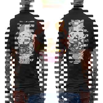 Ramen Cat Kawaii Anime Cat Ramen Lover Kawaii Neko Men's T-shirt Back Print - Thegiftio