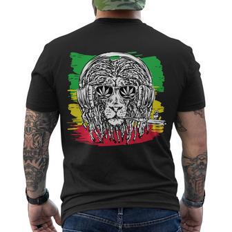 Rasta Lion With Glasses Smoking A Joint Men's Crewneck Short Sleeve Back Print T-shirt - Monsterry