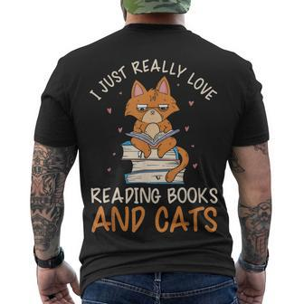 Reading Books And Cats Cat Book Lovers Reading Book Men's T-shirt Back Print - Thegiftio UK