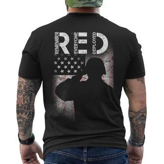 Red Friday Remember Everyone Deployed Flag Tshirt Men's Crewneck Short Sleeve Back Print T-shirt - Monsterry UK