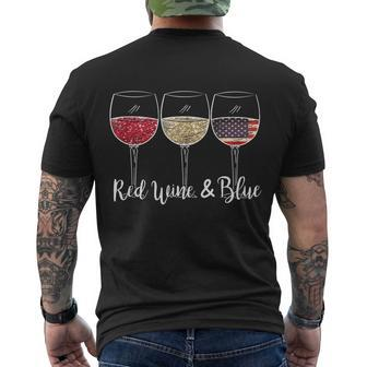 Red Wine & Blue 4Th Of July Wine Red White Blue Wine Glasses V3 Men's Crewneck Short Sleeve Back Print T-shirt - Monsterry UK