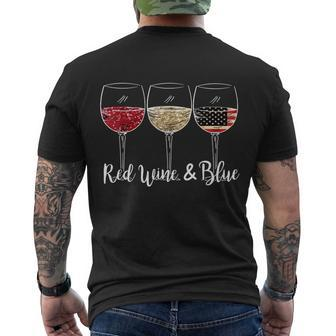 Red Wine And Blue Funny 4Th Of July Drinking Wine Lover Men's Crewneck Short Sleeve Back Print T-shirt - Monsterry