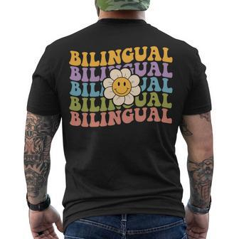 Retro Groovy Bilingual Teacher Back To School Men's T-shirt Back Print - Seseable