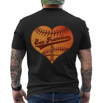 Retro Vintage San Francisco Baseball Heart Men's Crewneck Short Sleeve Back Print T-shirt - Monsterry