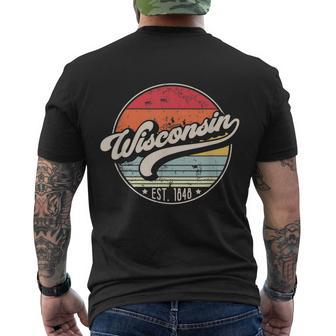 Retro Wisconsin Home State Wi Cool 70S Style Sunset Men's T-shirt Back Print - Thegiftio UK
