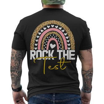 Rock The Test Test Day Teacher Testing Day Rainbow Teacher Men's T-shirt Back Print - Seseable