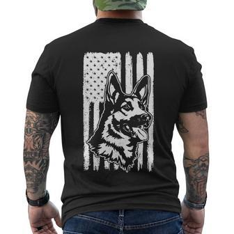 Rustic American Flag Gift Patriotic German Shepherd Dog Lover Gift Men's Crewneck Short Sleeve Back Print T-shirt - Monsterry