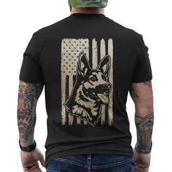 Rustic American Flag Meaningful Gift Patriotic German Shepherd Dog Lover Gift Men's Crewneck Short Sleeve Back Print T-shirt - Monsterry