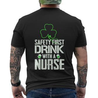 Safety First Drink With A Nurse Beer Lovers St Patricks Day Men's Crewneck Short Sleeve Back Print T-shirt - Monsterry AU