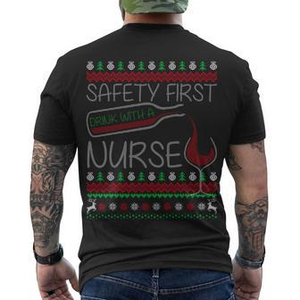 Safety First Drink With A Nurse Ugly Sweater Men's Crewneck Short Sleeve Back Print T-shirt - Monsterry CA