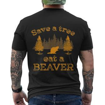Save A Tree Eat A Beaver Funny Earth Day Men's Crewneck Short Sleeve Back Print T-shirt - Monsterry