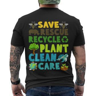 Save Bees Rescue Animals Recycle Plastic Earth Day Planet Funny Gift Men's Crewneck Short Sleeve Back Print T-shirt - Monsterry