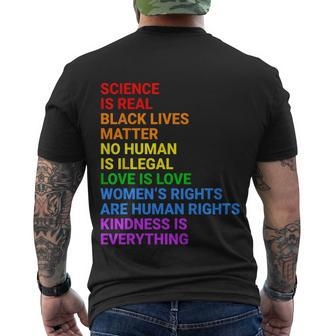 Science Is Real Black Lives Matter No Human Is Illegal Love Men's Crewneck Short Sleeve Back Print T-shirt - Monsterry