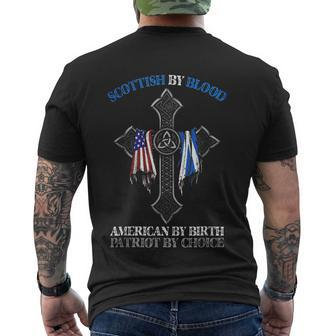 Scottish By Blood American By Birth Cross Flag Men's Crewneck Short Sleeve Back Print T-shirt - Monsterry