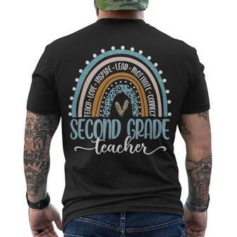 Second Grade Teacher Leopard Boho Rainbow Teachers Day Men's T-shirt Back Print - Seseable