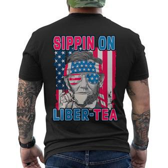 Sippin On Liberty 4Th Of July Abraham Lincoln Men's Crewneck Short Sleeve Back Print T-shirt - Monsterry