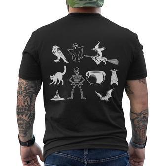 Skeleton Crow Witch Cat Bat Haning Bat Flying Ghost Halloween Quote Men's Crewneck Short Sleeve Back Print T-shirt - Monsterry AU