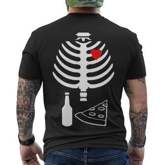 Skeleton Pizza Beer Rib Cage Men's Crewneck Short Sleeve Back Print T-shirt - Monsterry DE