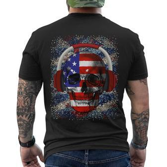 Skull Headphone Usa Flag 4Th Of July Men's Crewneck Short Sleeve Back Print T-shirt - Monsterry DE