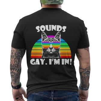 Sounds Gay Im In Rainbow Cat Pride Retro Cat Gay Funny Gift Men's Crewneck Short Sleeve Back Print T-shirt - Monsterry