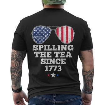 Spilling The Tea Since 1773 Funny 4Th Of July American Flag Men's Crewneck Short Sleeve Back Print T-shirt - Monsterry DE