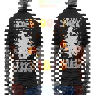 Spooky Vibes Pumpkin Retro Hippie Halloween Ghost Costumes Men's T-shirt Back Print - Seseable