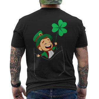 St Patricks Day Pocket Leprechaun Clover Men's Crewneck Short Sleeve Back Print T-shirt - Monsterry