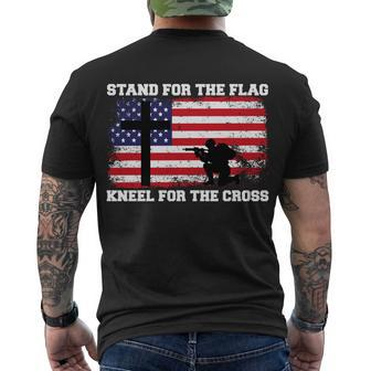 Stand For The Flag Kneel For The Cross Usa Army Men's Crewneck Short Sleeve Back Print T-shirt - Monsterry DE