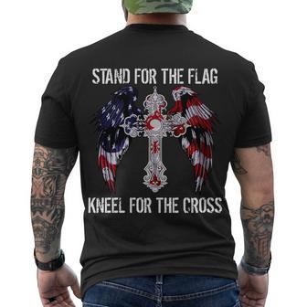 Stand For The Flag Kneel For The Cross Usa National Anthem Men's Crewneck Short Sleeve Back Print T-shirt - Monsterry DE