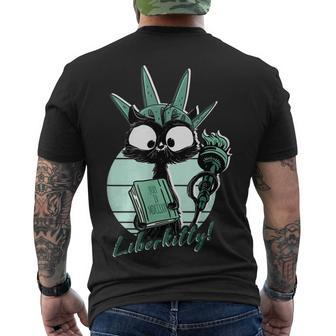 Statue Of Liberty Cat Liberkitty 4Th July Black Cat Men's T-shirt Back Print - Seseable