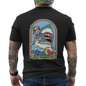 Stay Positive Shark Attack Comic Men's Crewneck Short Sleeve Back Print T-shirt - Monsterry CA