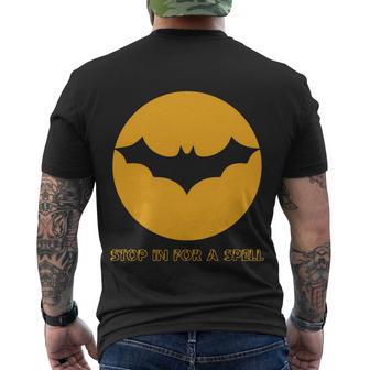 Stop In For A Spell Bat Halloween Quote Men's Crewneck Short Sleeve Back Print T-shirt - Monsterry