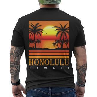 Sunset Honolulu Hawaii Summer Plam Tree Men's T-shirt Back Print - Thegiftio