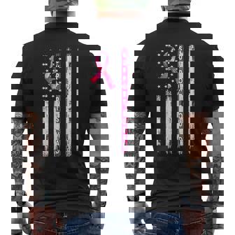 Support Squad American Flag Ribbon Breast Cancer Awareness Men's T-shirt Back Print - Thegiftio
