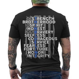 Support The Thin Blue Line Us Flag Men's Crewneck Short Sleeve Back Print T-shirt - Monsterry