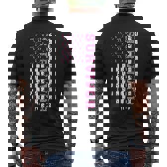 Survivor Pink Ribbon Usa Flag In October We Wear Pink Men's T-shirt Back Print - Thegiftio