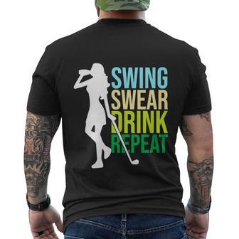Swing Swear Drink Repeat Love Golf Funny Men's Crewneck Short Sleeve Back Print T-shirt - Monsterry UK