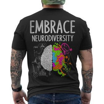 Teacher April Autism Awareness Embrace Neurodiversity Brain Men's T-shirt Back Print - Seseable