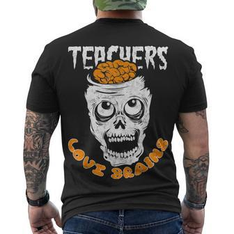 Teacher Loves Brain Halloween Student Trick Or Treat Men's T-shirt Back Print - Seseable