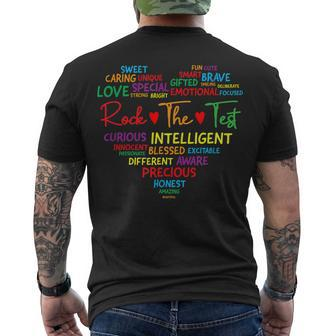 Test Day Rock The Test Teacher Testing Day Heart Teacher Men's T-shirt Back Print - Seseable