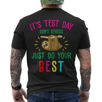 Test Day Sloth School Professor Teacher Testing Squad Men's T-shirt Back Print - Seseable