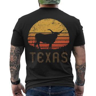Texas Retro Longhorn Cattle Vintage Texan Cow Herd Lone Star Men's T-shirt Back Print - Thegiftio UK